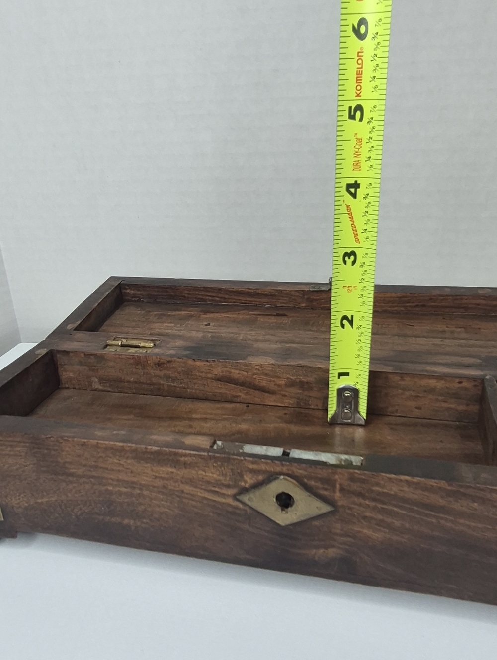 RARE Antique 19thC Rosewood Scribe Box w/ Hidden Drawer & Key - Picture 12 of 16
